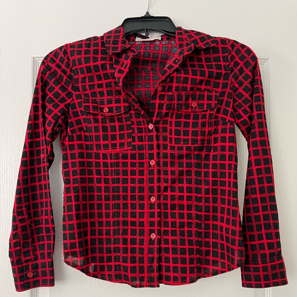 Michael Kors Red and Black Plaid Shirt
